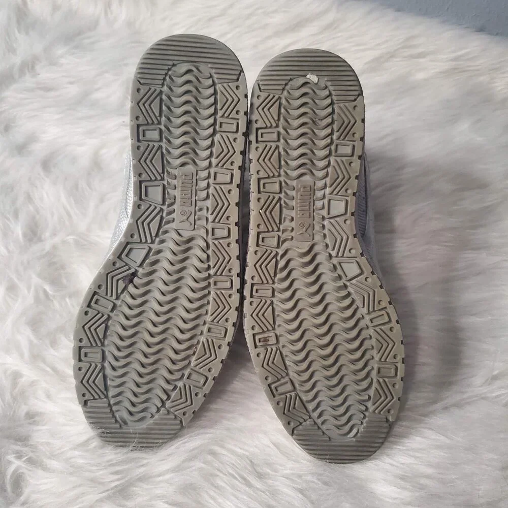PUMA Sky II High Holographic Jr Youth Shoes Silver Leather Sneakers, M7